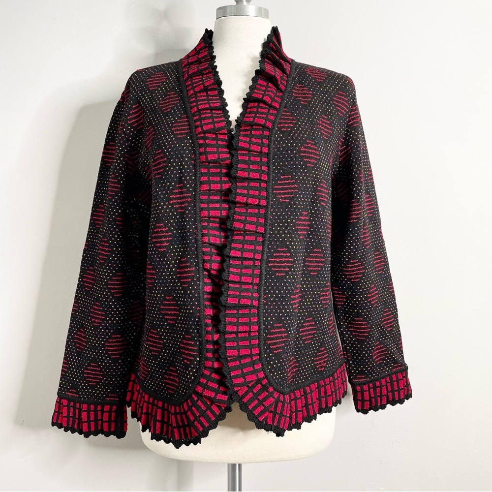 BRENDA FRENCH for FRENCH RACS Ruffle Knit Open Front Cardigan Sweater